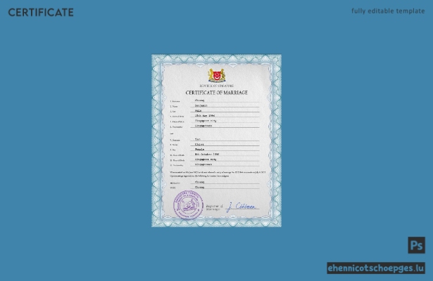 Vorschau einer PSD-Beispieldatei für eine singapurische Heiratsurkunde
